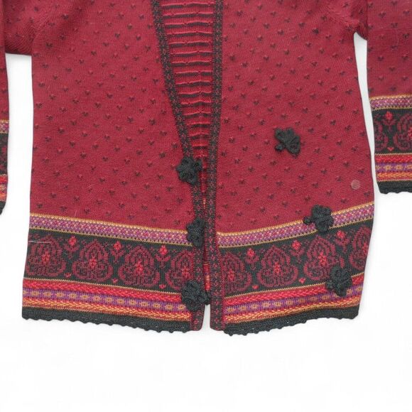 Susan Bristol Vintage Hand Embroidered Cardigan Sweater Women's S Burgundy Red - Picture 8 of 8